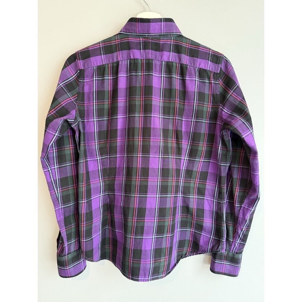 Lauren Ralph Lauren Petite Top PM Purple Plaid Ruffle Button Up Dark Academia - Picture 4 of 7
